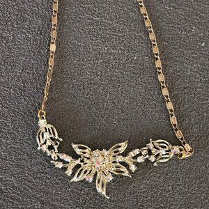 Vintage Coro Inspired Gold Tone Rhinestones Necklace